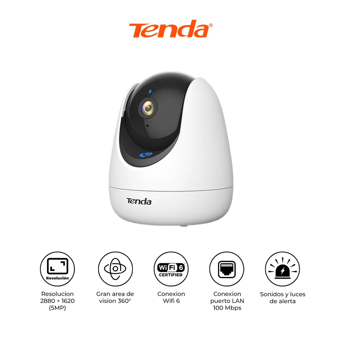 TENDA Cámara de seguridad WiFi 6 5MP 360° CP7 Audio IA Visión Nocturna