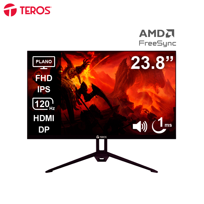TEROS Monitor Plano TEROS TE-2415S, 23.8" FHD IPS, 120Hz, 1ms, HDMI, DP, Parlantes