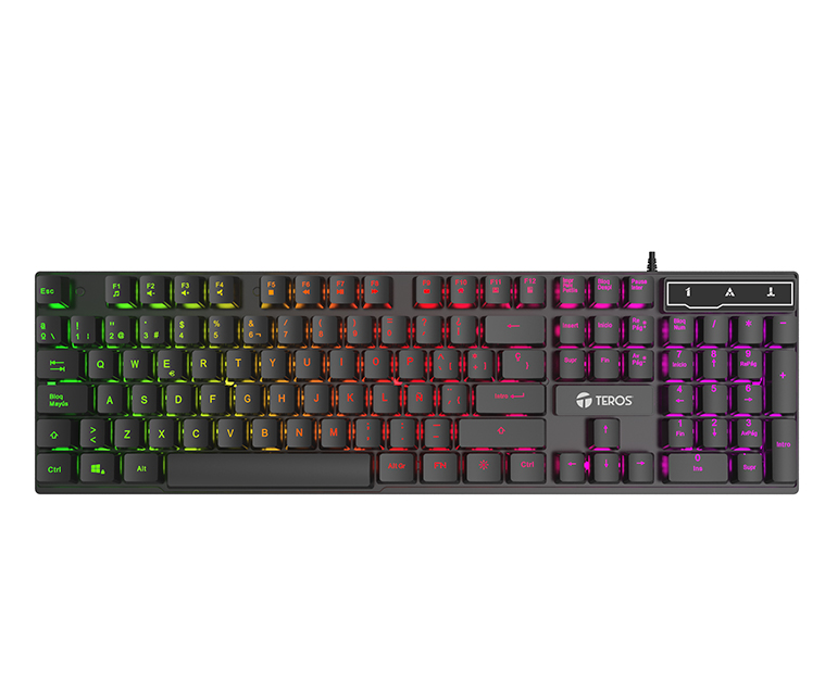 Teclado gamer TEROS TE-4072G, RGB, USB, negro