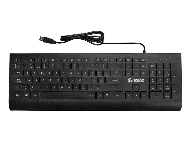 Kit teclado y mouse TEROS TE-5010CS, USB, 1000-2000 DPI, 4 botones, 105, tecla FN, negro